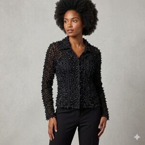 D Studio Womens Size 8 Black Mesh Ribbon Top Avant Garde Shabby Chic Goth Y2K